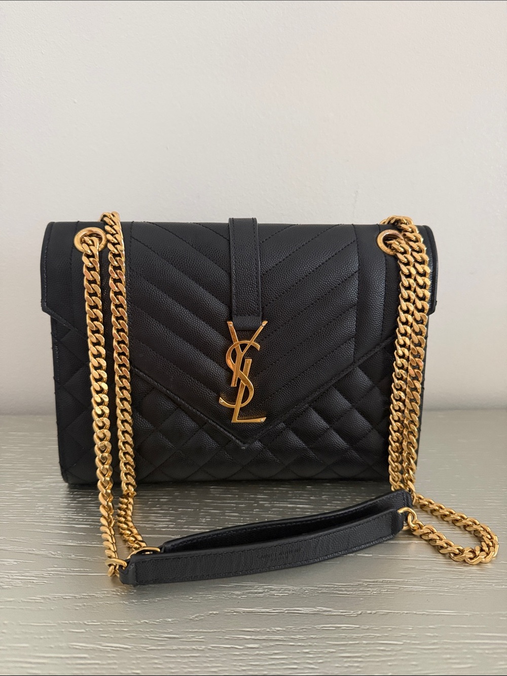 Saint Laurent Black Quilted Leather Shoulder Bag with Gold Hardware